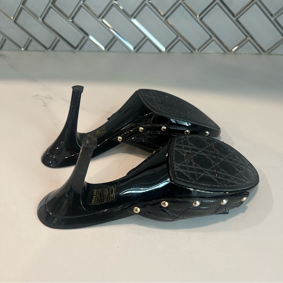 DIOR CANNAGE BLACK PATENT LEATHER BOW SLIDE SANDALS SIZE 38.5 - Picture 6 of 16